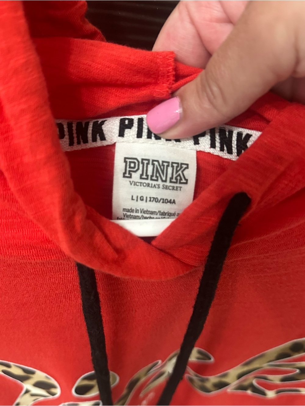 PINK Victoria's Secret Red Hoodie with Leopard Logo Script - Picture 3 of 6